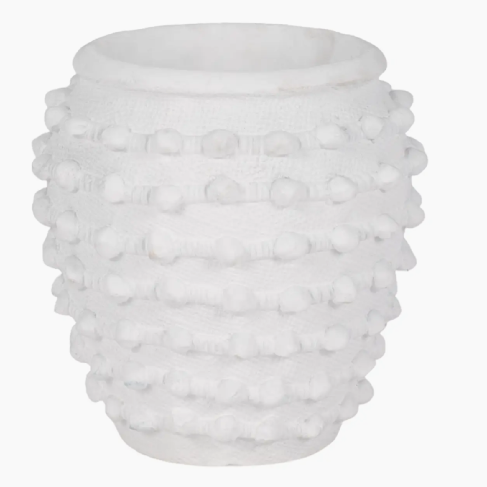 White Round Woven Knot Stoneware Planter, 9"