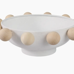 White Decorative Bowl with Large Wooden Knobs, 13 in.