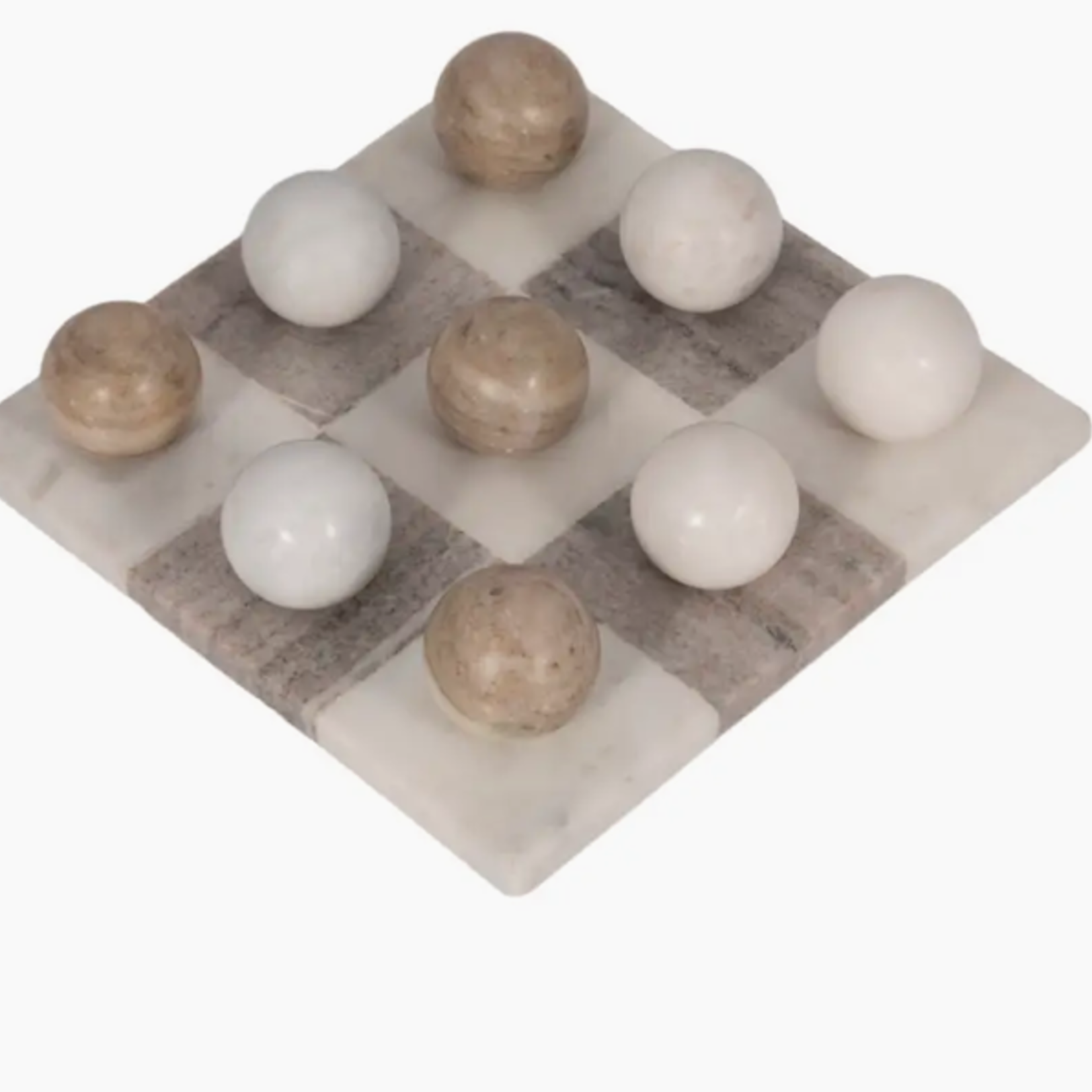 White/Beige Marble Square Casual Tic-Tac-Toe Game,  9 in.