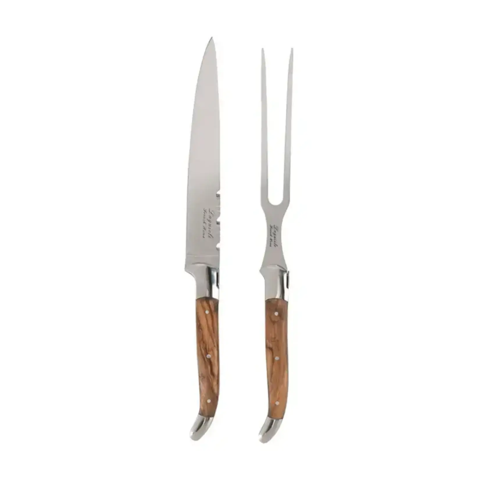 French Home Laguiole Olivewood Carving Knife and Fork Set