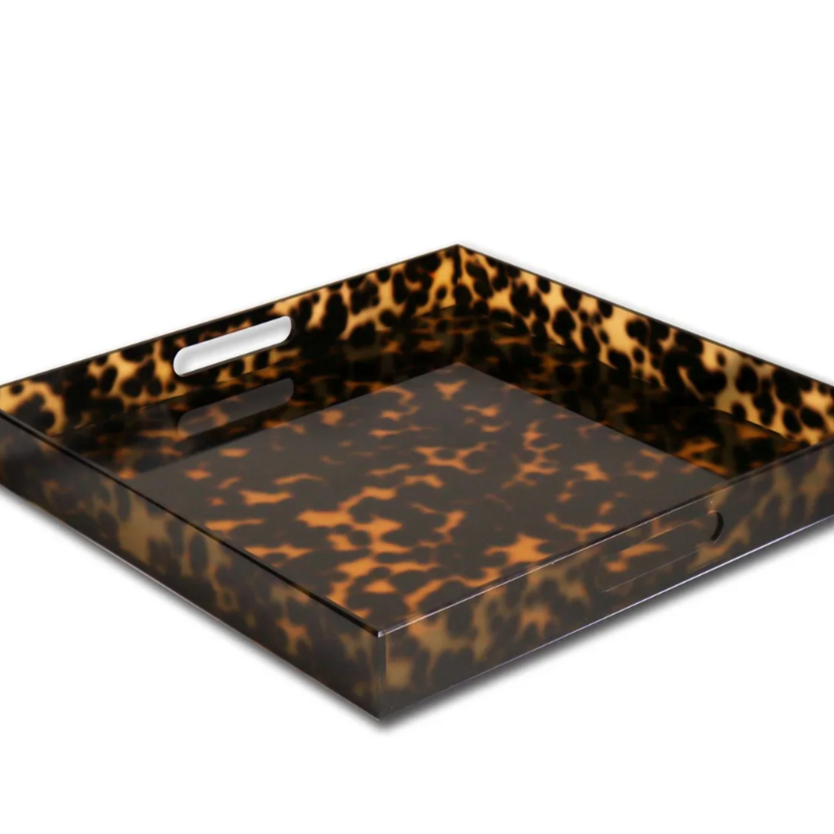 VIDA Acrylic Tortoise Large Square Tray W/ Handles 16X16