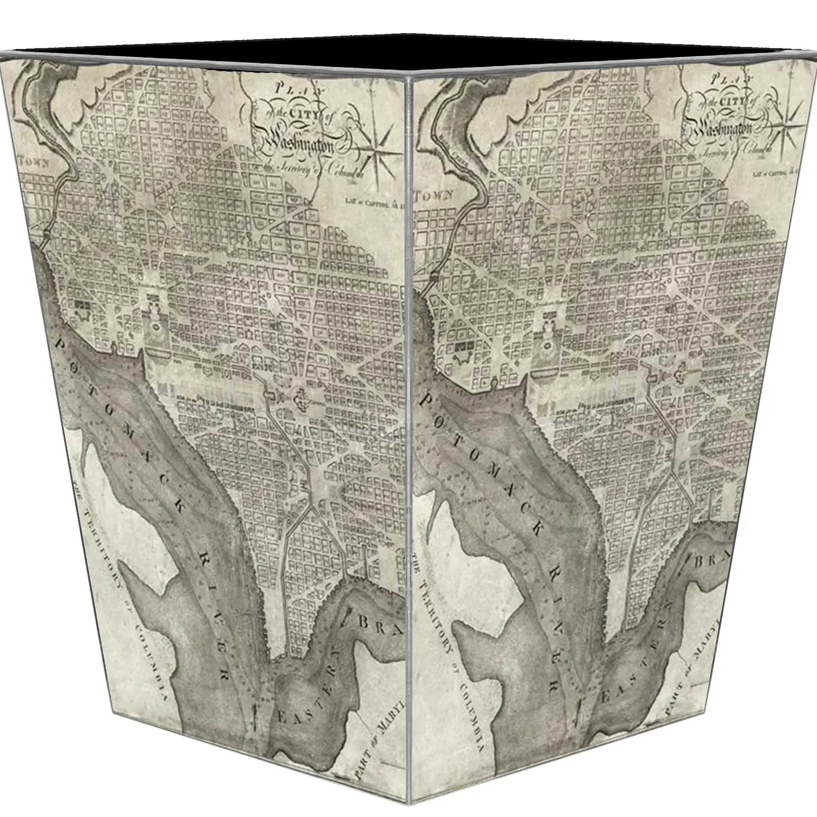 Marye-Kelley Antique New Orleans Map Wastepaper Basket