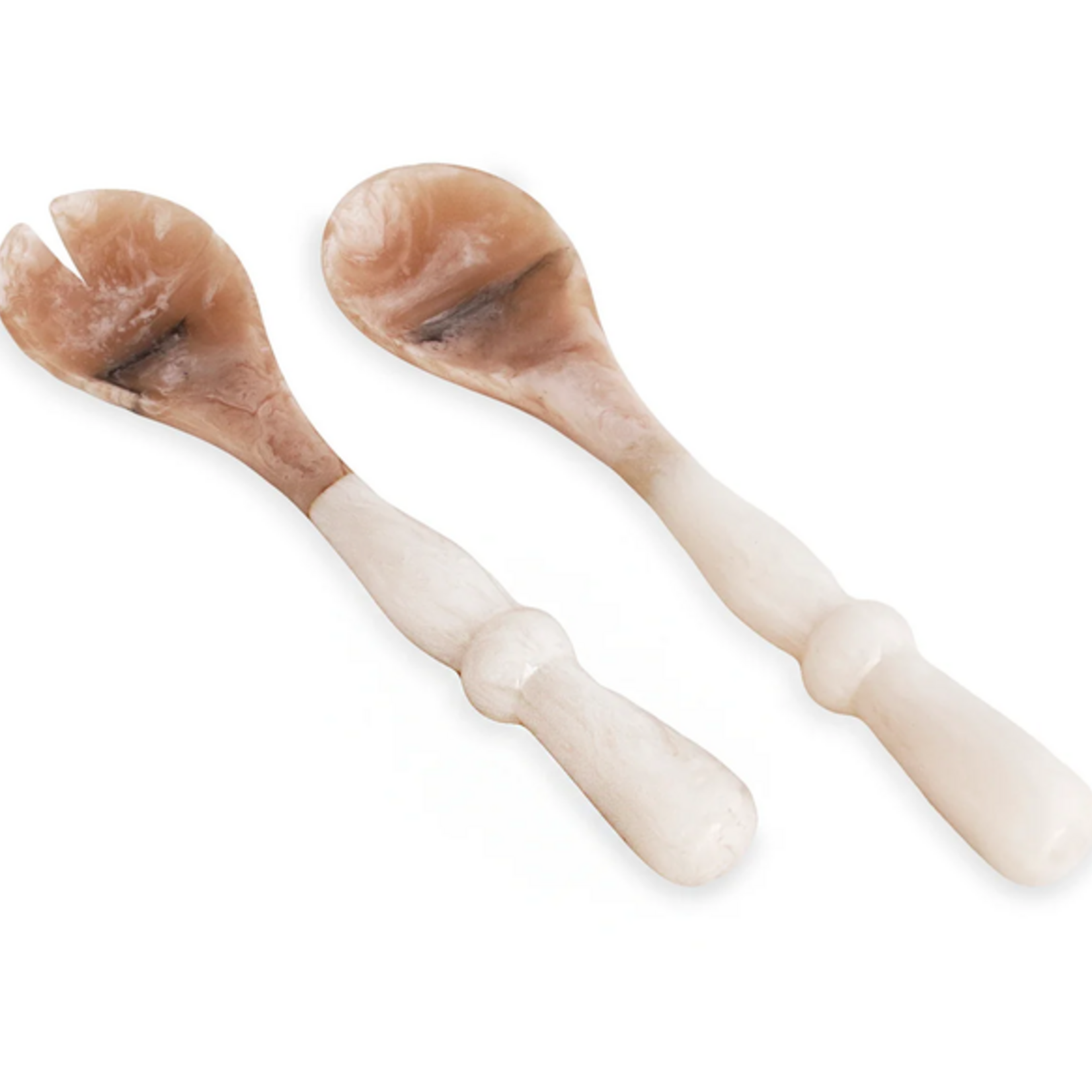 RESIN Alabaster Salad Servers (White Swirl)