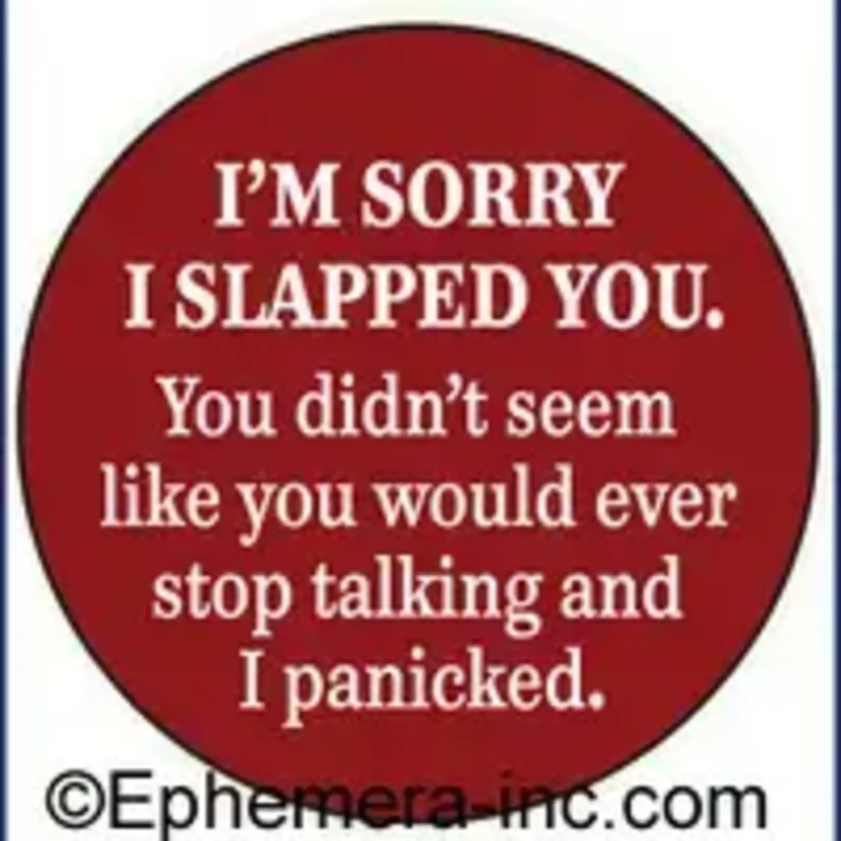 Button - I'm Sorry I Slapped You. You Didn't Seem Like You Would Ever Stop Talking And I Panicked.