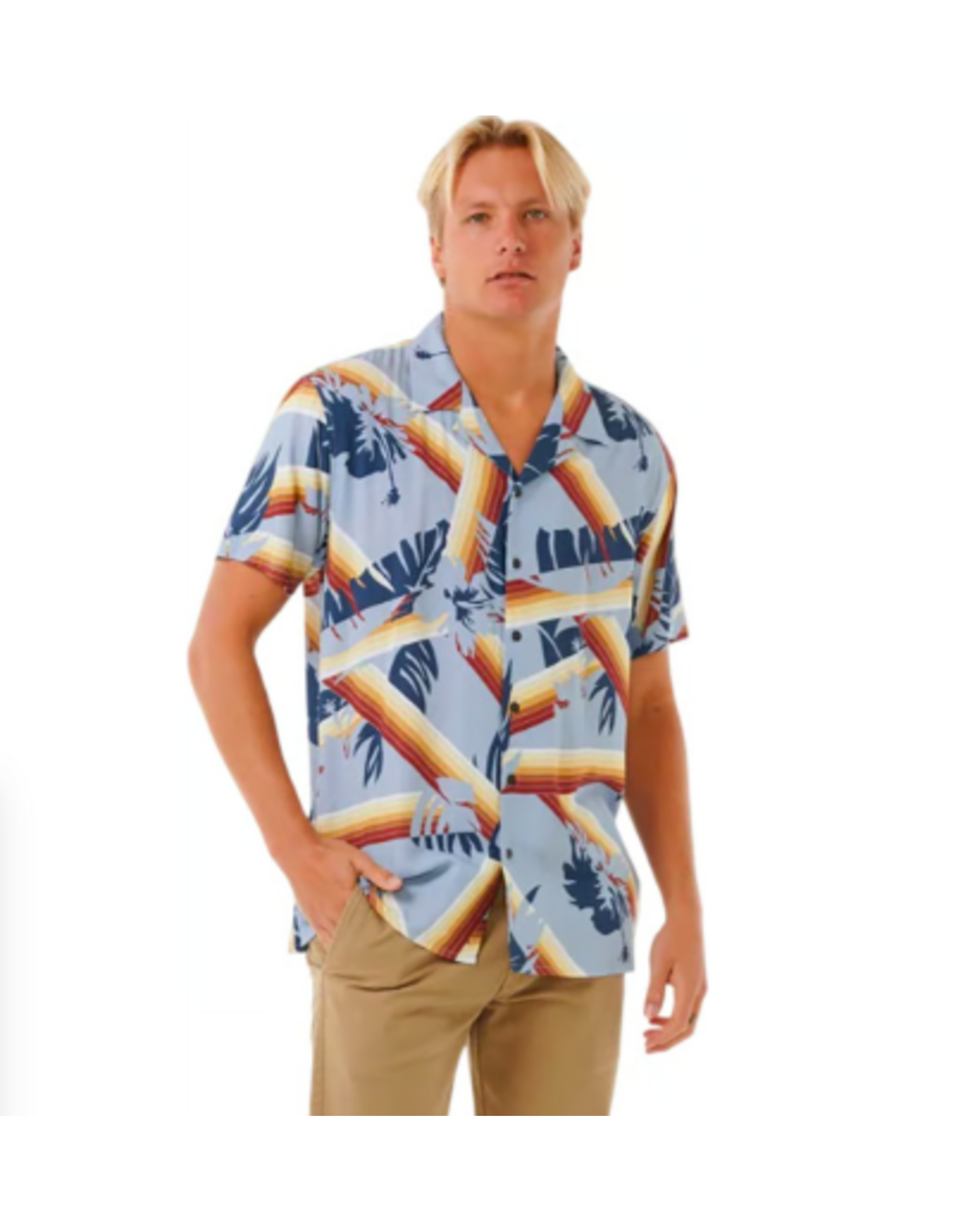 Rip Curl Men's Surf Revival Hoffman Short Sleeve Shirt Spray Blue