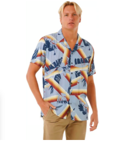 Rip Curl Men's Surf Revival Hoffman Short Sleeve Shirt Spray Blue