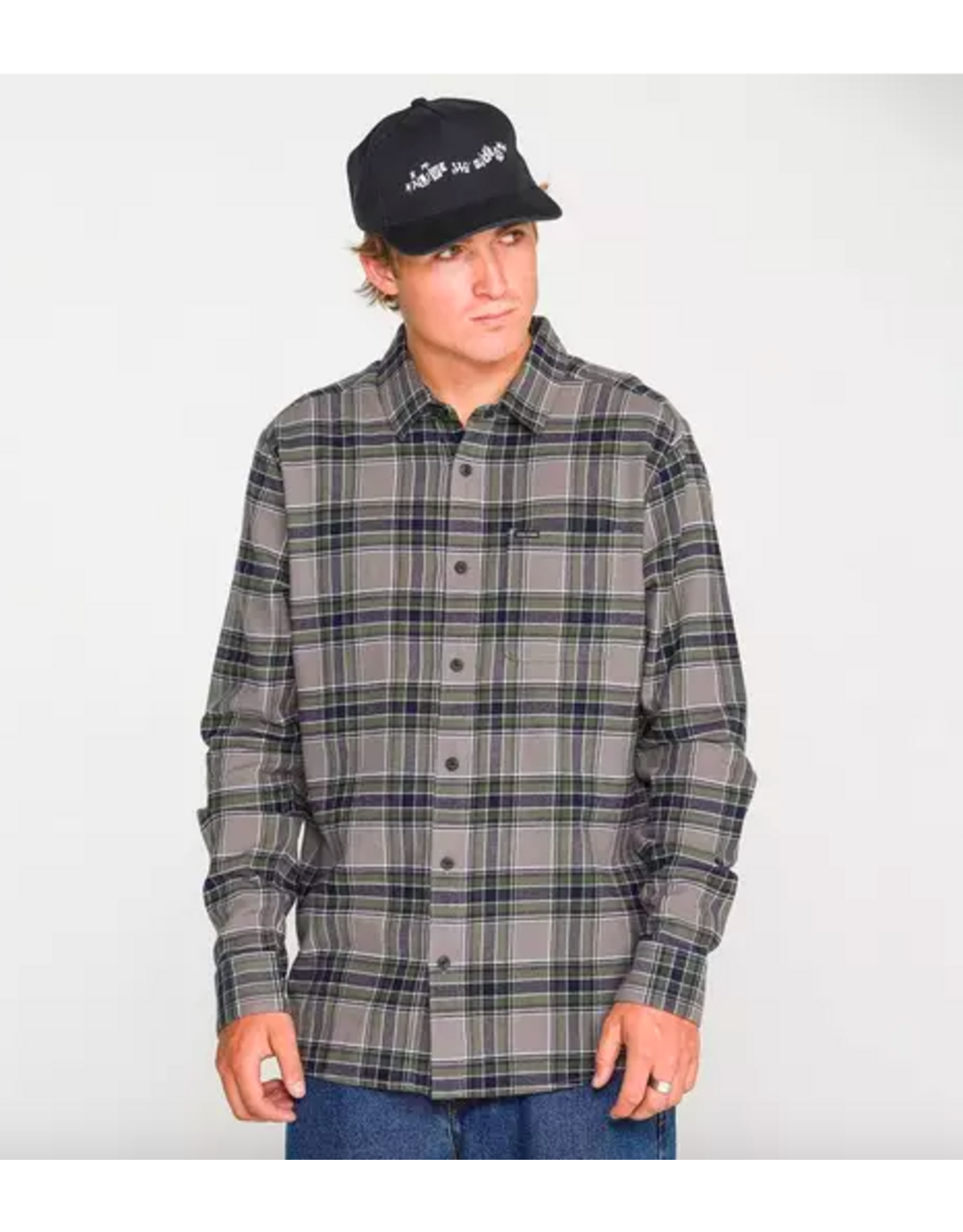 Volcom Men's Caden Plaid Long Sleeve Pewter