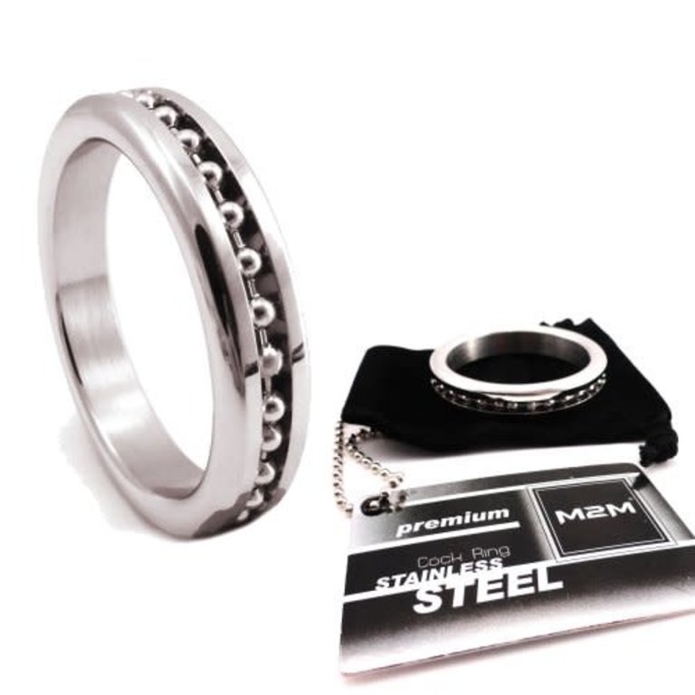 M2M M2M Chrome Cockring with Ball Chain Inlay