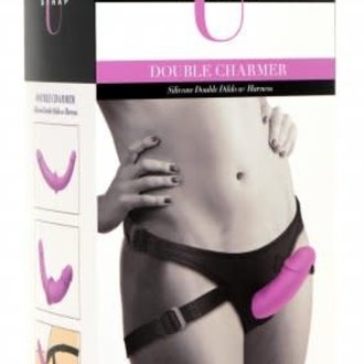 Strap U Strap U Double Charmer Silicone Double Dildo - Purple with Harness