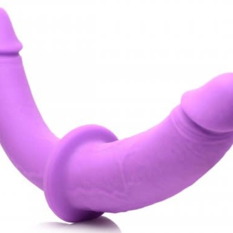 Strap U Strap U Double Charmer Silicone Double Dildo - Purple with Harness