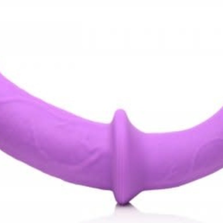 Strap U Strap U Double Charmer Silicone Double Dildo - Purple with Harness