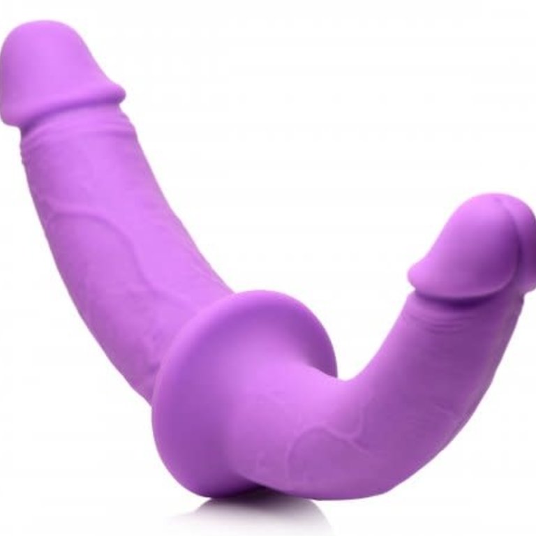 Strap U Strap U Double Charmer Silicone Double Dildo - Purple with Harness