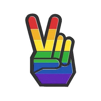 Pride not Prejudice Pride Lapel Pin Rainbow Peace Fingers