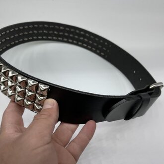Kookie Kookie - Pyramid Studs Black Leather Belt - Three Rows