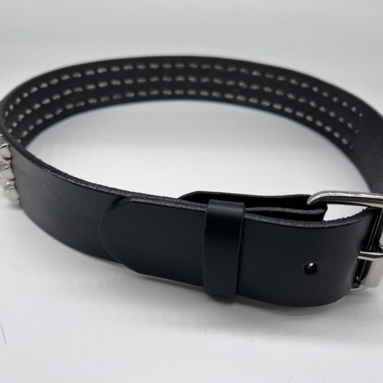 Kookie Kookie - Pyramid Studs Black Leather Belt - Three Rows