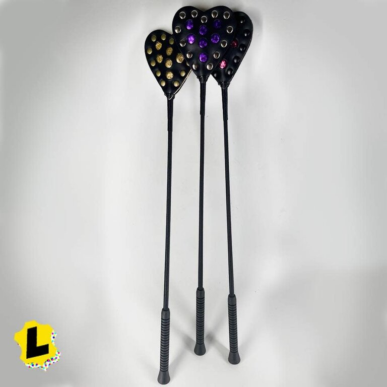 Kookie Kookie - Phantom Nail Heart Riding Crop Black/Metallic Purple with Chrome Hardware