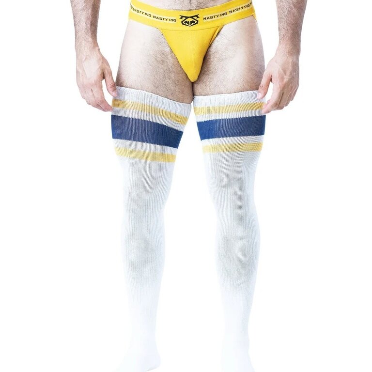 Nasty Pig Nasty Pig Hook'd Up Thigh High Sock - White/Cadet Blue/Goldenrod
