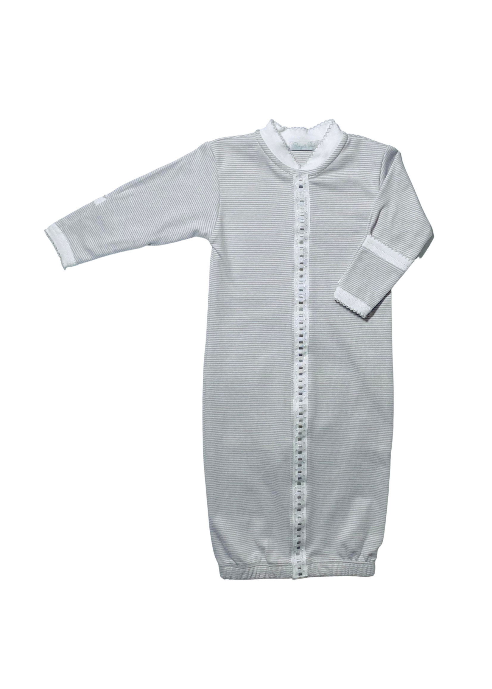 Royal Baby Royal Baby Grey Stripe/Grey Eyelet Trim Converter Gown