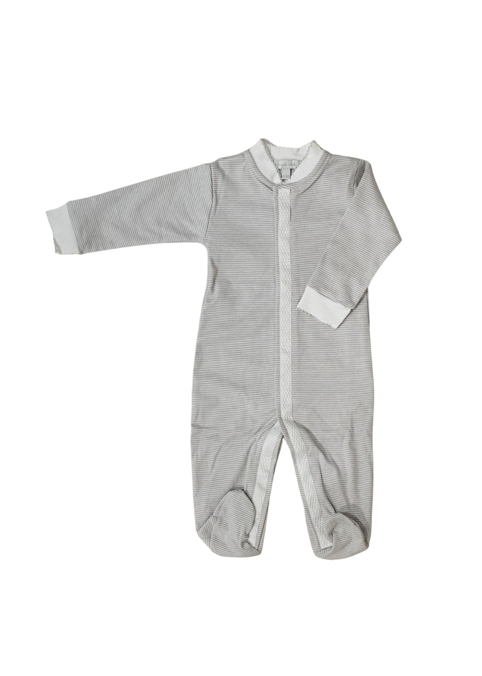 Royal Baby Royal Baby Grey Stripe/White Diamond Trim Footie