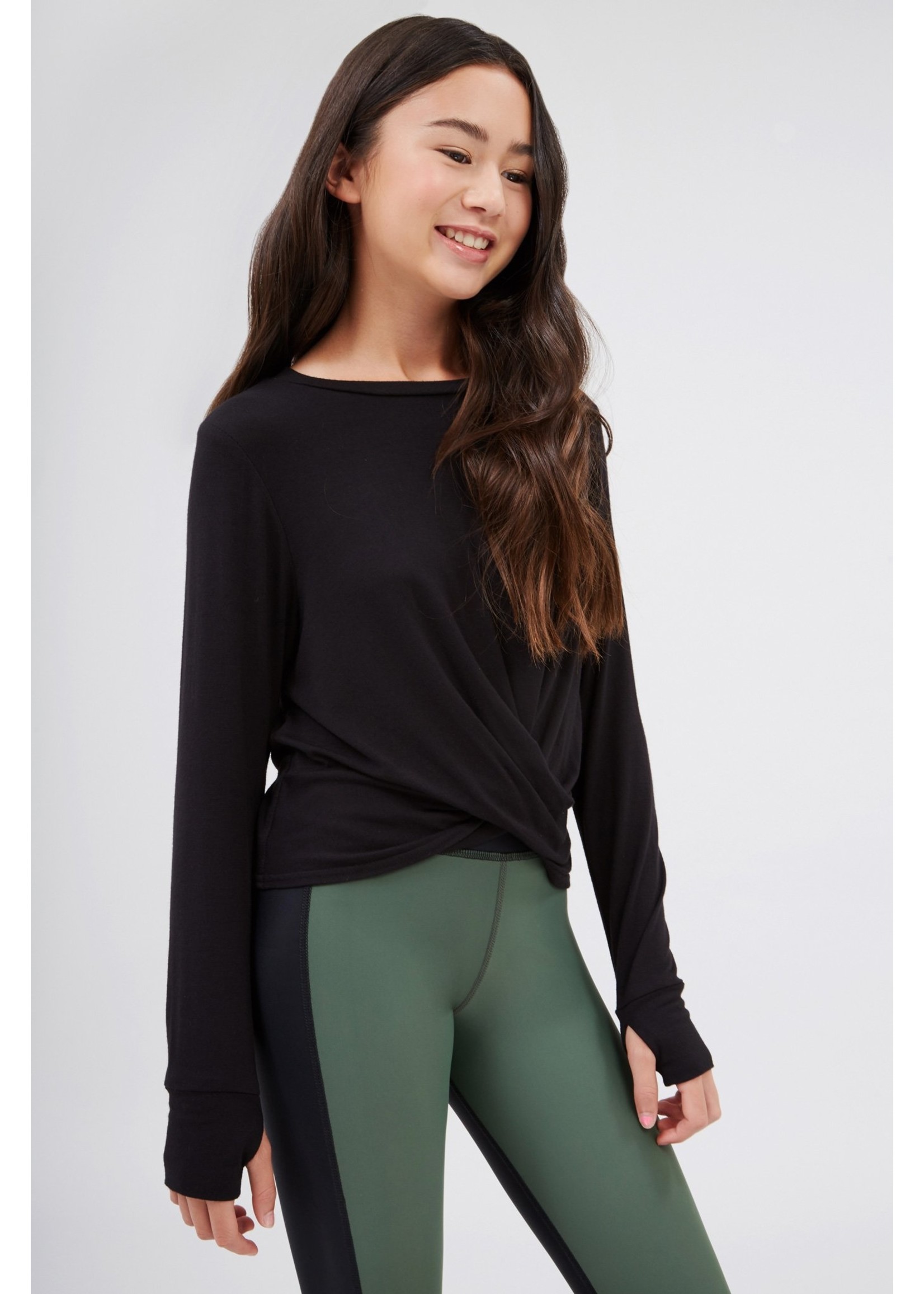 Terez Terez Black Twist Front Long Sleeve Top