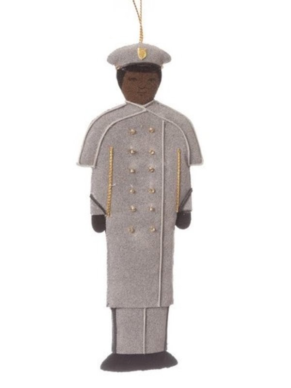 St. Nicholas Co. Female Cadet Ornament in Gray Overcoat, African American