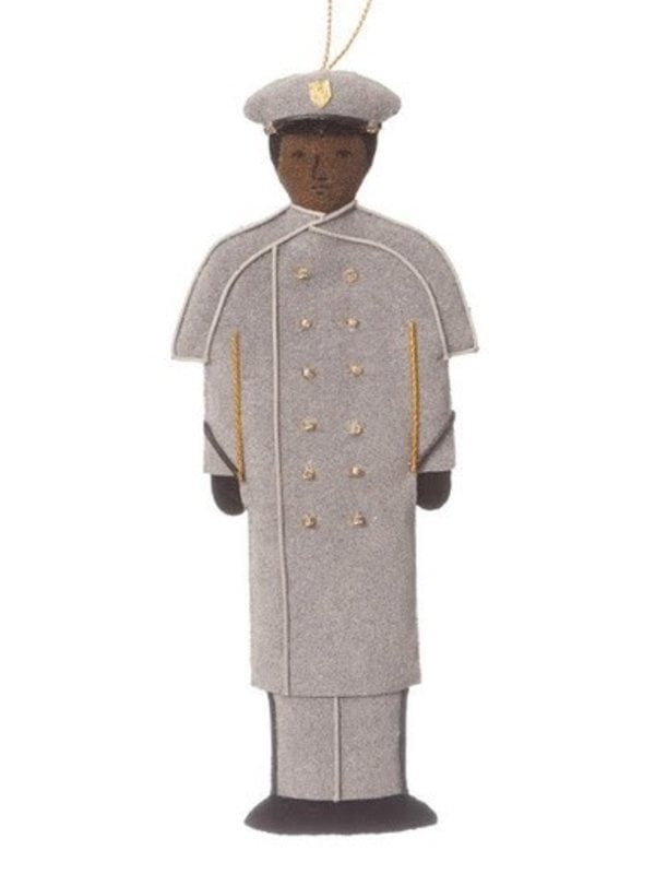 St. Nicholas Co. Male Cadet Ornament in Gray Overcoat, African American