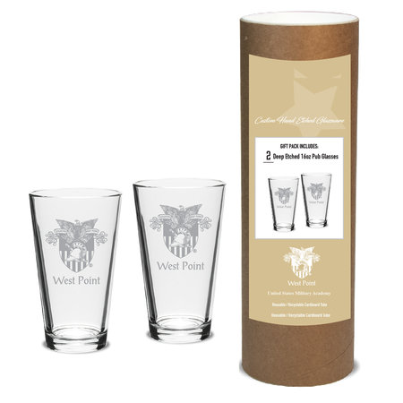 Two 16 oz. West Point Deep Etched Pub Glass in Tube