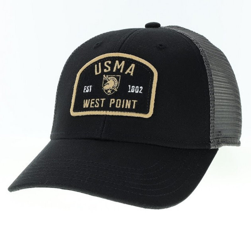 League Collegiate USMA/Mesh Baseball Cap with Custom Patch, Black/Gray