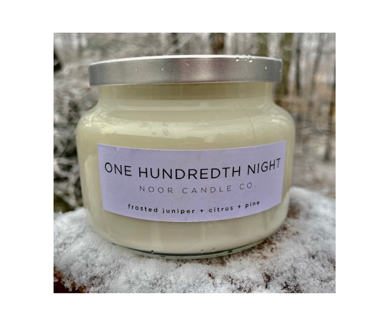 Noor Candle Company “One Hundredth Night” Hand-Poured Soy Candle, 10 ounce (Frosted Juniper, Citrus, Pine)