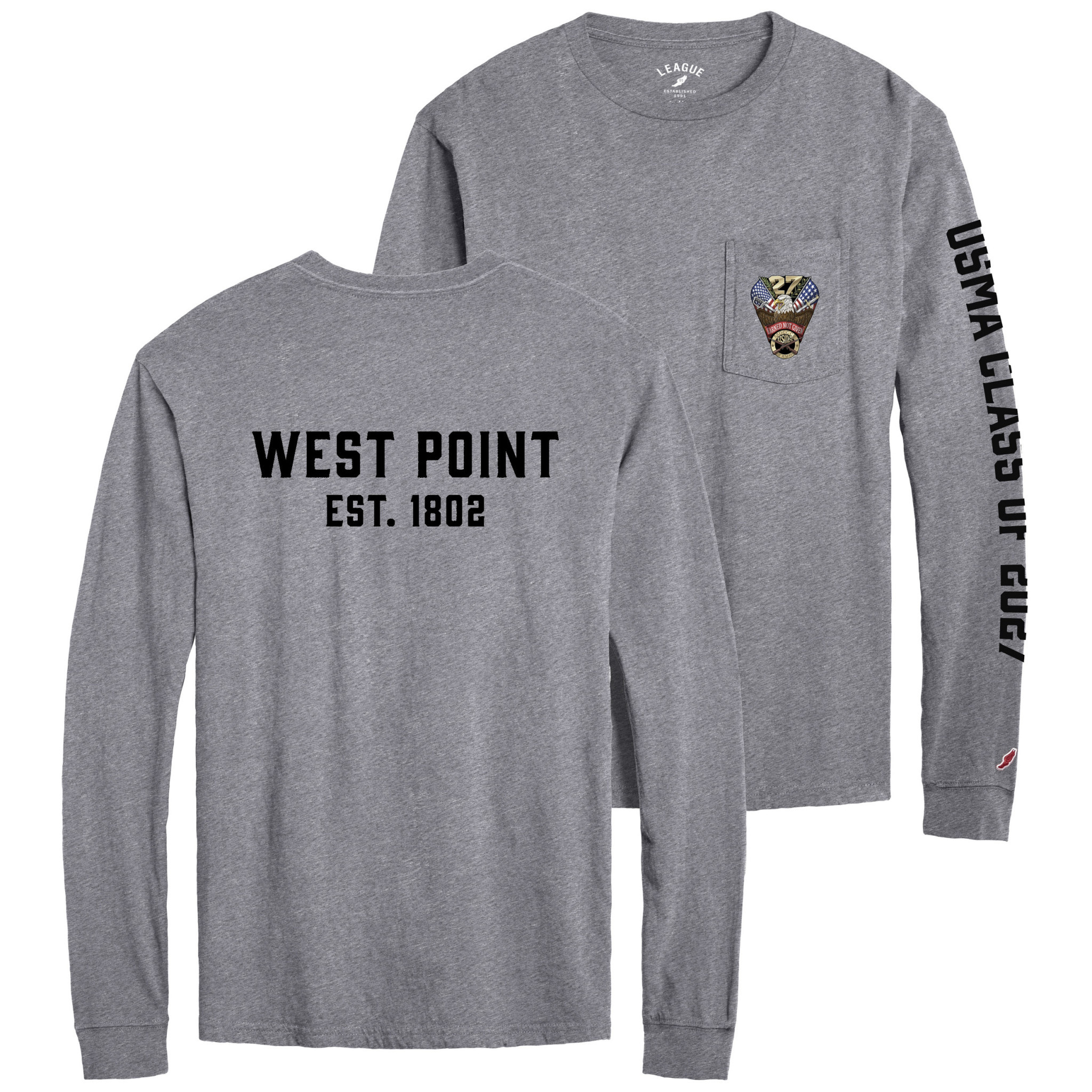 League Collegiate West Point Class of 2027 Crest L/S Pocket Tee