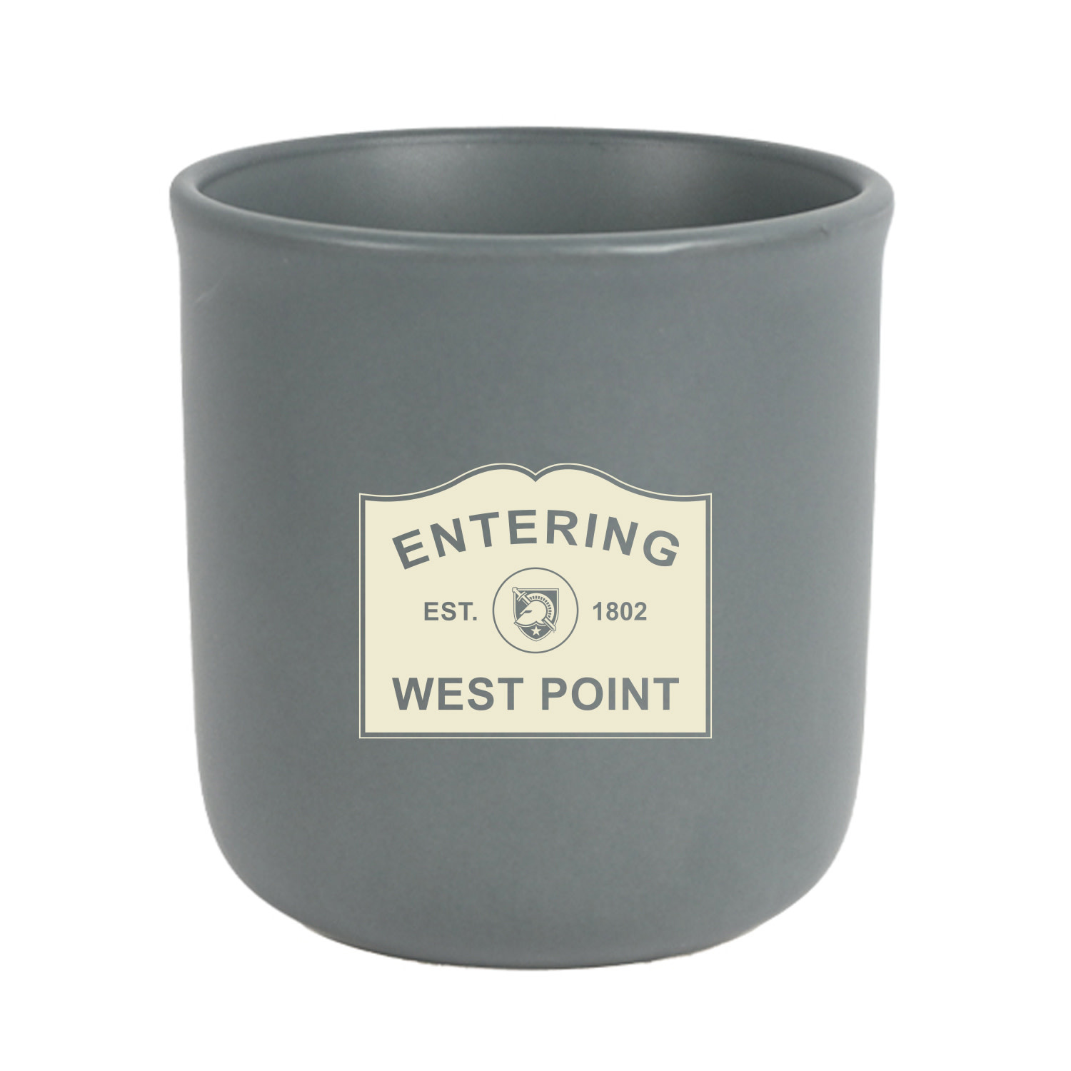 "Entering West Point" Ceramic Crock, 15 ounce, Gray Matte