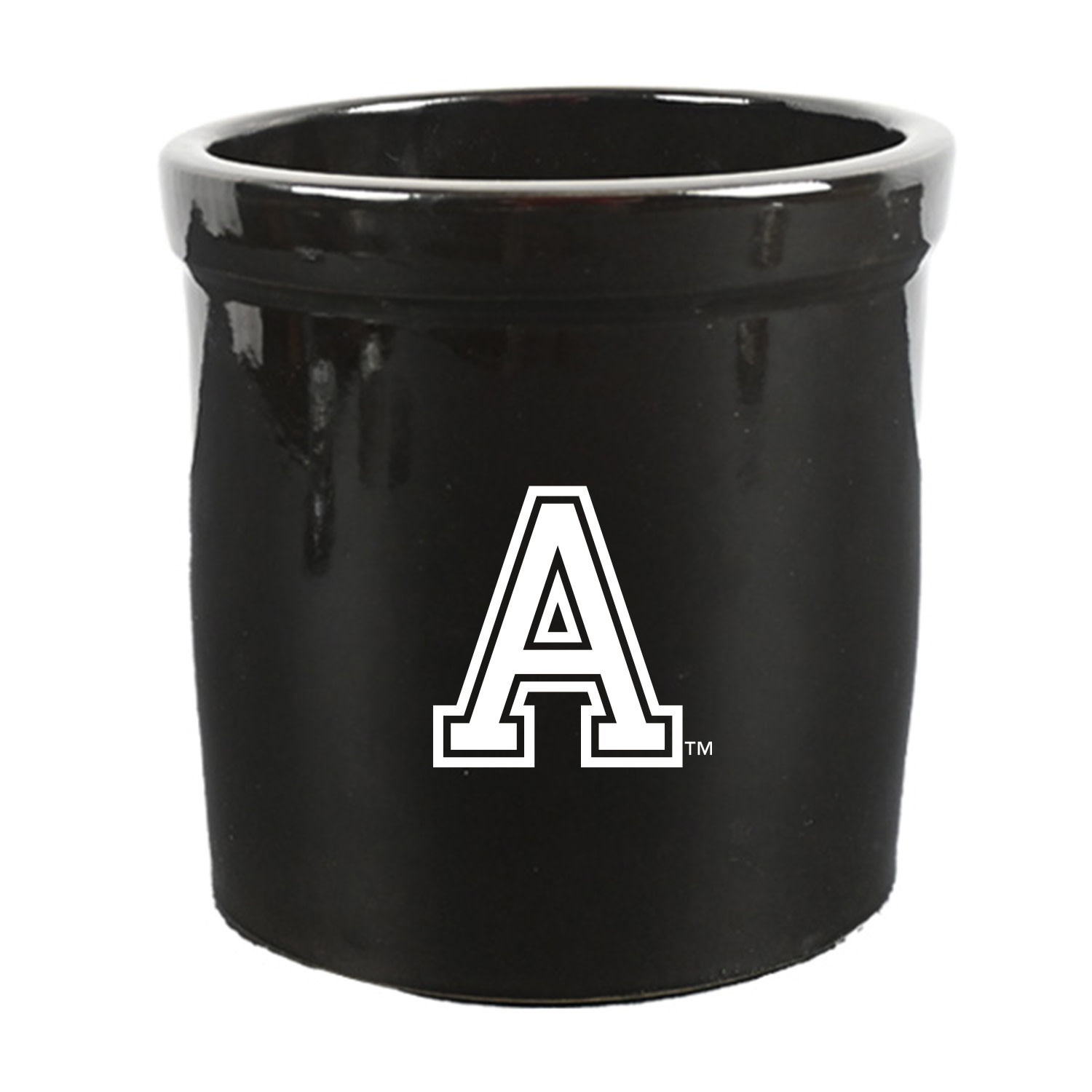 West Point Two Quart Crock, Black, Army "A"