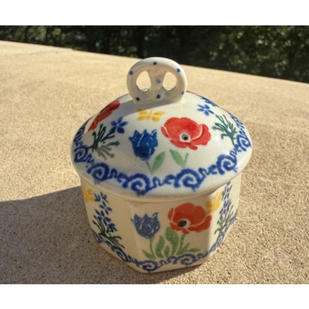 Trinket Box with "Pretzel" Handle, Polish Pottery (110)