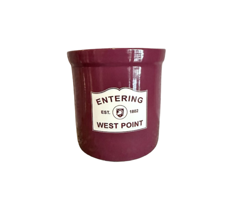 West Point Two Quart Crock, "Entering West Point." Hunter Green