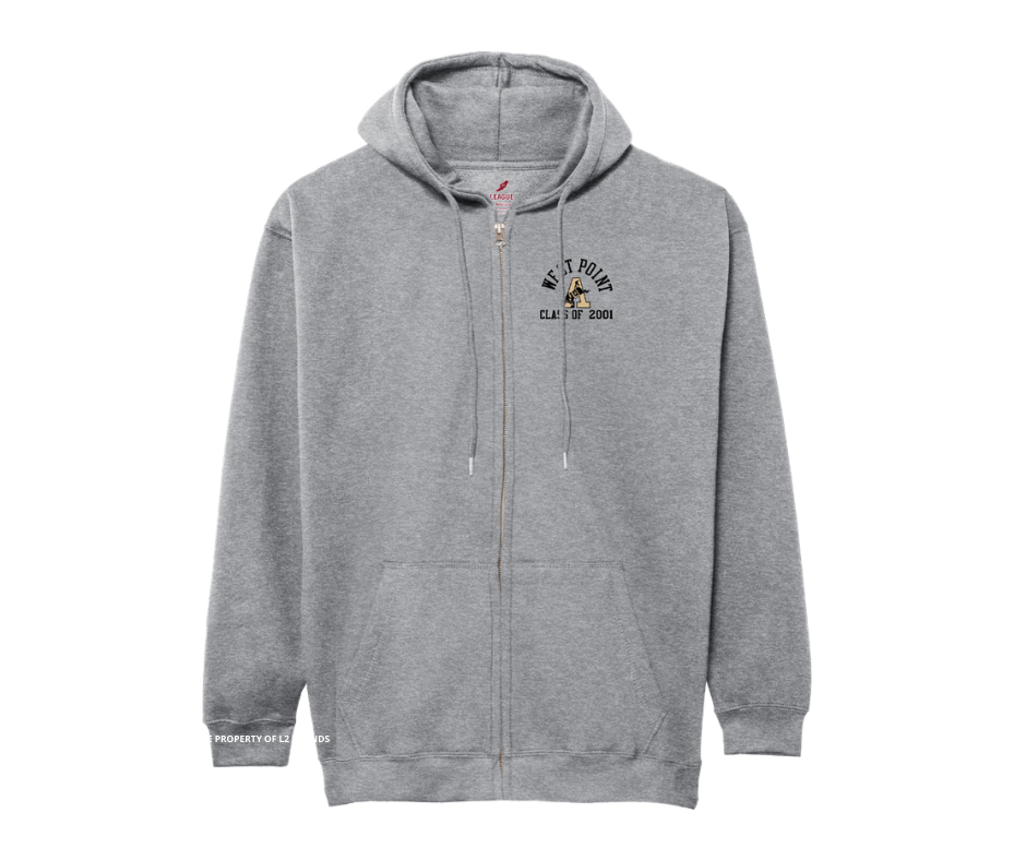 League Collegiate Preorder: USMA 2001 Unisex Full Zip Hooded Sweatshirt