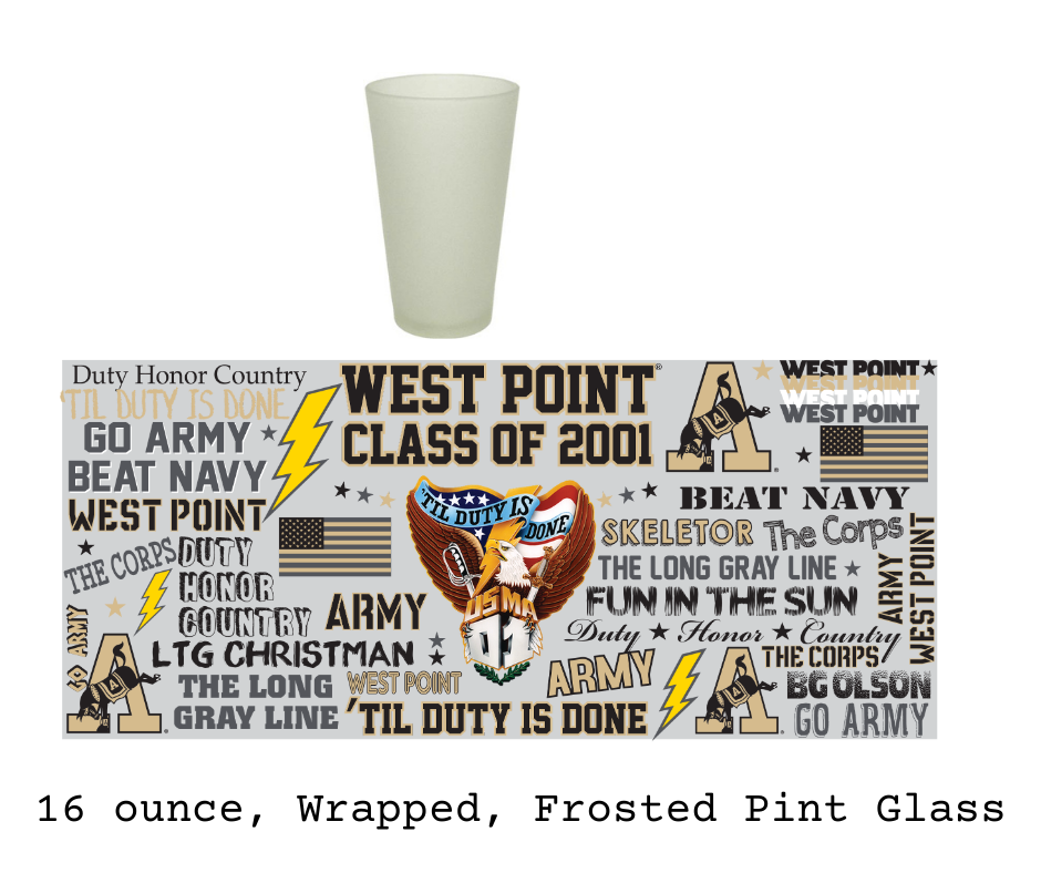 PREORDER: USMA 2001 Crest Frosted Pint Glass, 16 ounce