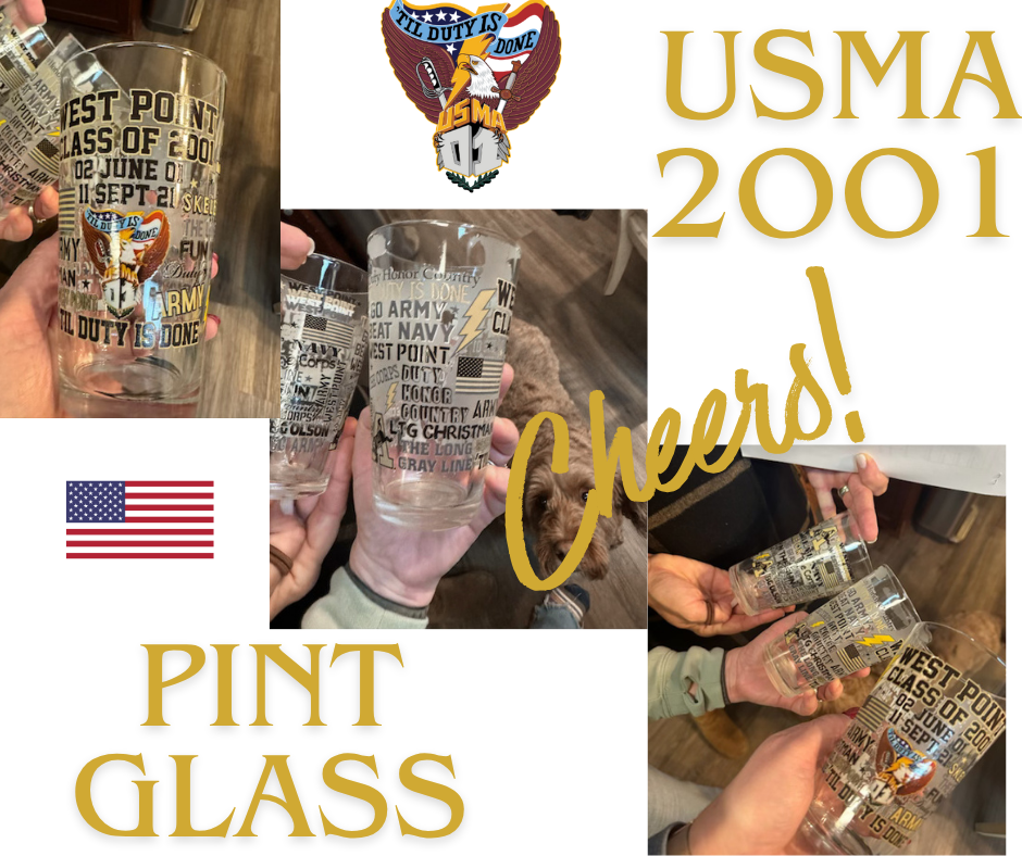 PREORDER: USMA 2001 Crest Frosted Pint Glass, 16 ounce