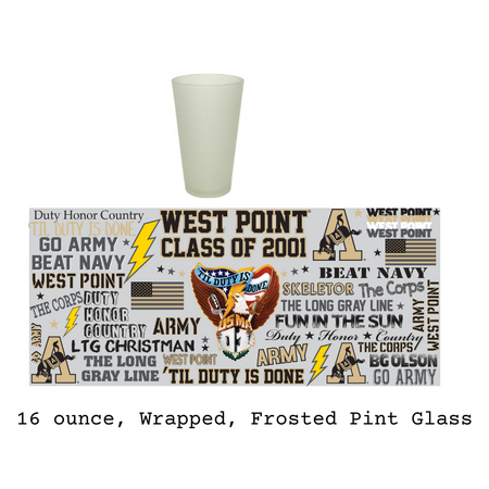 USMA 2001 Crest Frosted Pint Glass, 16 ounce, FINAL SALE