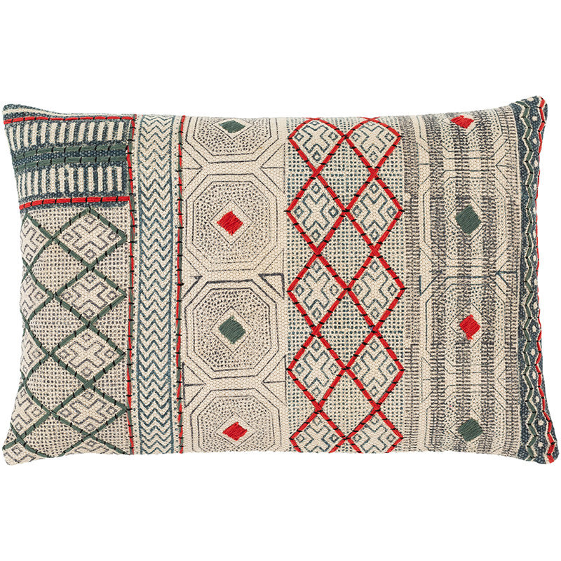 ZOYA PILLOW DOWN FILLED  24"X16" RED AND GREEN