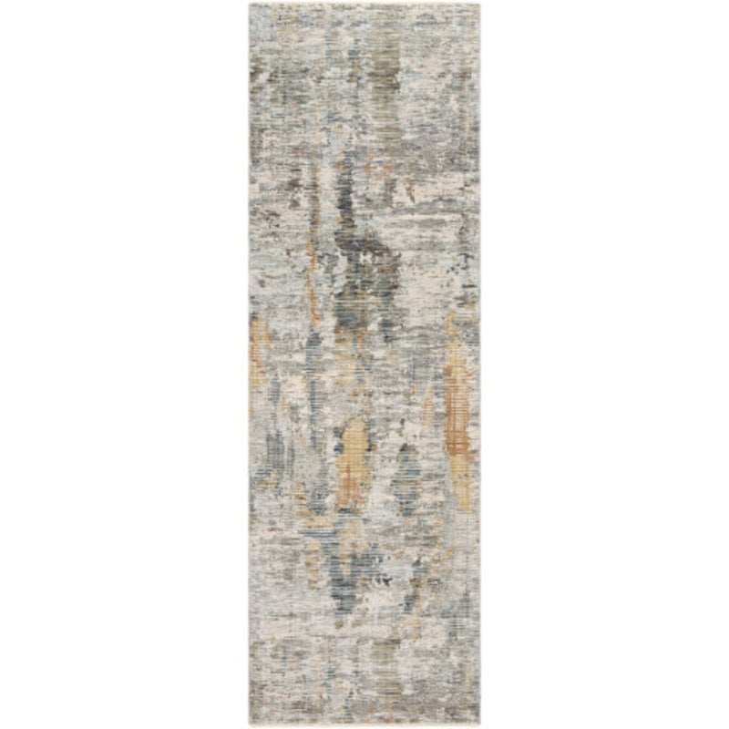 RUNNER-PRESS SWATHE  3'3" X 10' GREY TAUPE BROWN BLUE MUSTARD