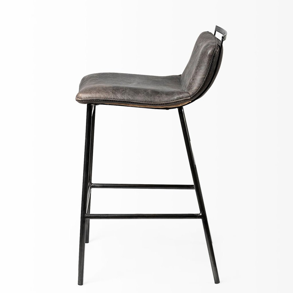 TROYE COUNTER STOOL LEATHER BLACK
