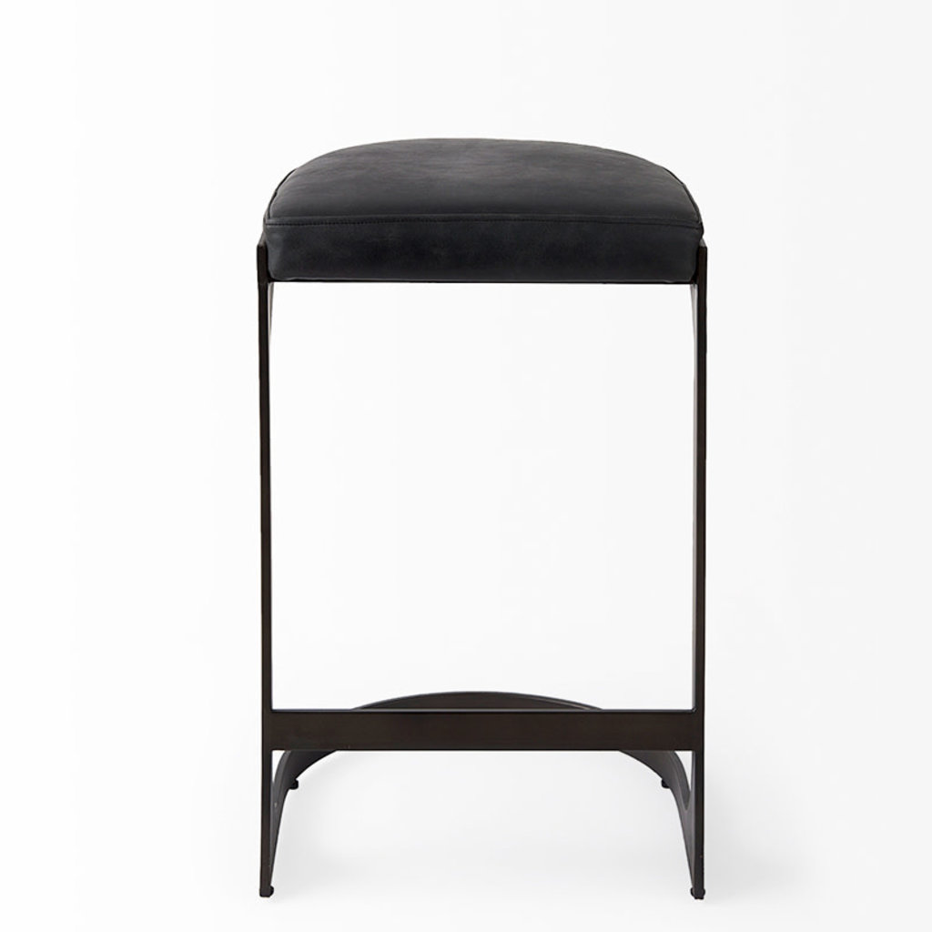 COLA COUNTER STOOL LEATHER AND METAL BLACK
