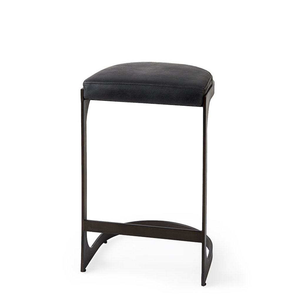 COLA COUNTER STOOL LEATHER AND METAL BLACK