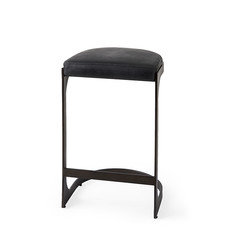 COLA COUNTER STOOL LEATHER AND METAL BLACK