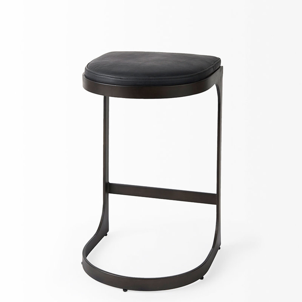 COLA COUNTER STOOL LEATHER AND METAL BLACK