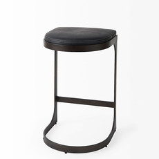 COLA COUNTER STOOL LEATHER AND METAL BLACK