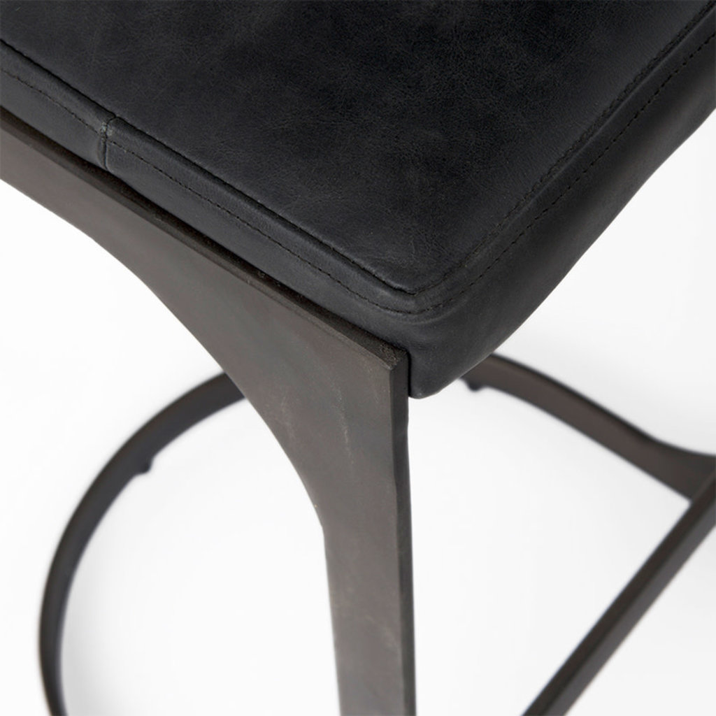 COLA COUNTER STOOL LEATHER AND METAL BLACK