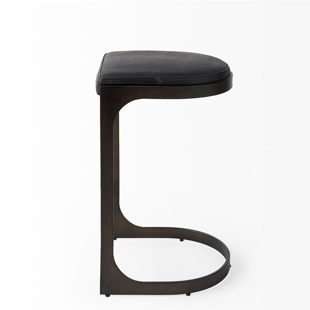 COLA COUNTER STOOL LEATHER AND METAL BLACK