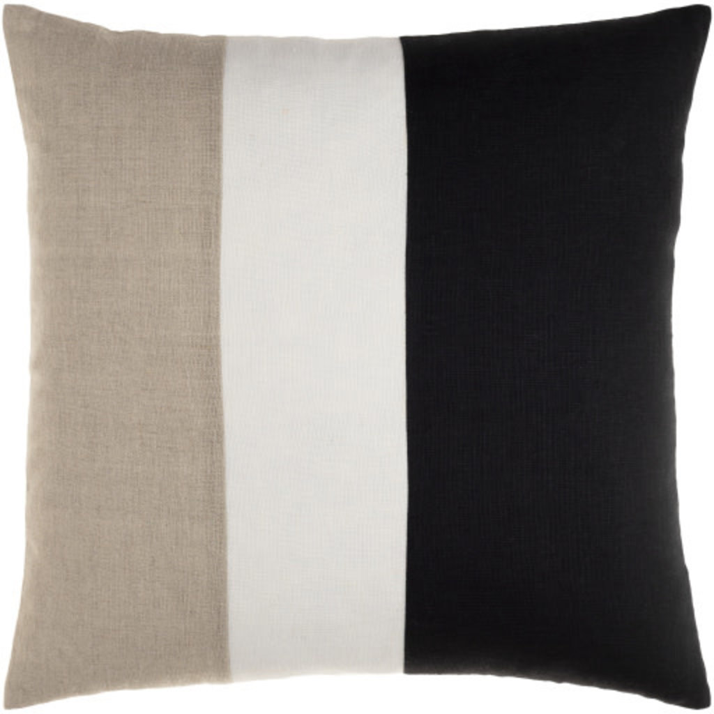 ROX 3 BAND FEATHER FILLED PILLOW 20" BLACK TAN CREAM