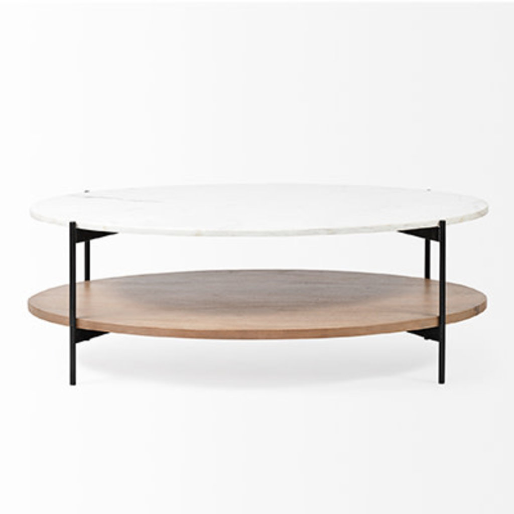 NEW WEST OVAL COFFEE TABLE MARBLE AND WOOD